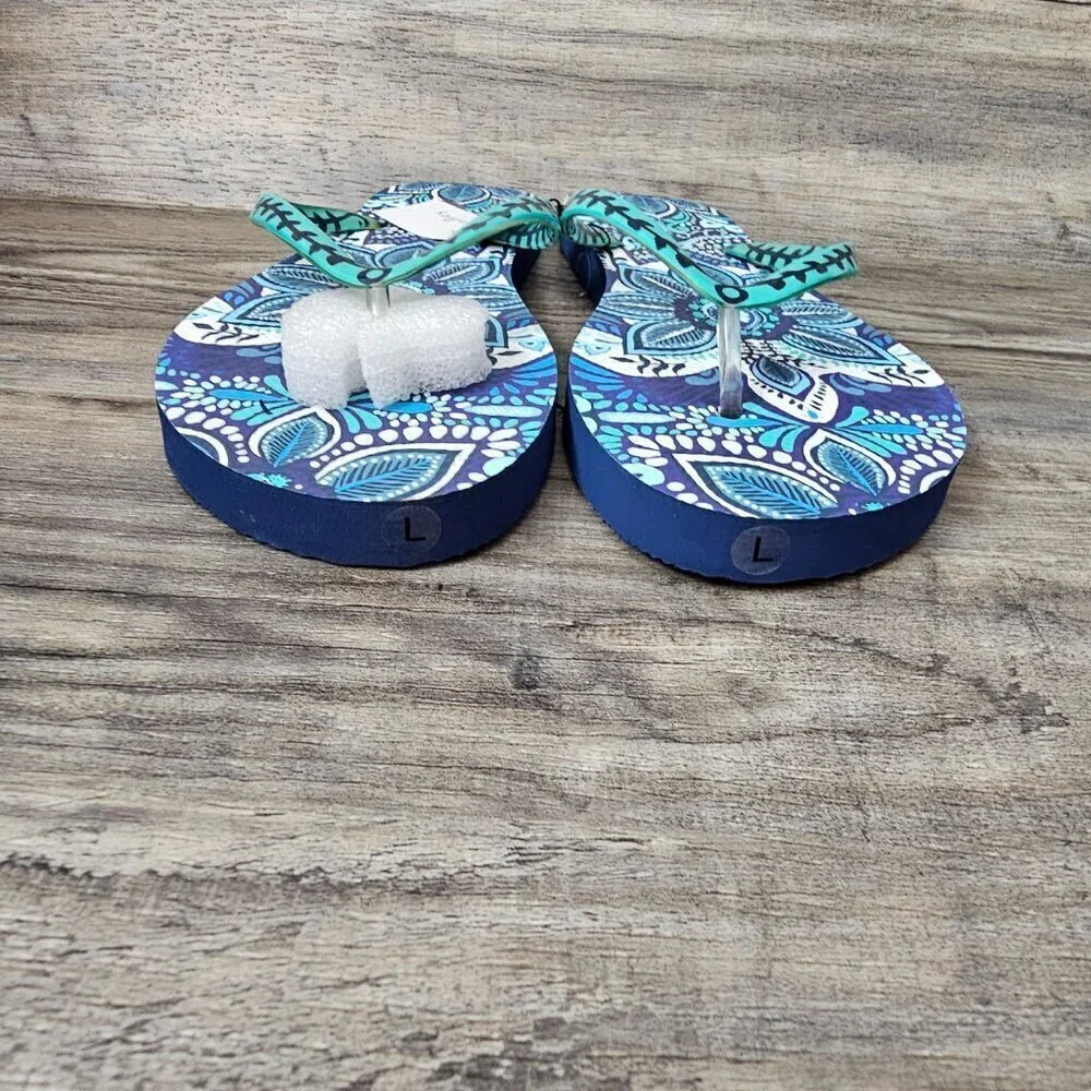 Vera Bradley Island Medallion Classic Flip Flop Blue Thong Sandals New